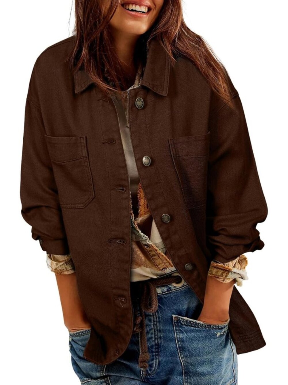 Oversized Denim Jean Jacket for Women | Long Sleeve Boyfriend Style Outerwear